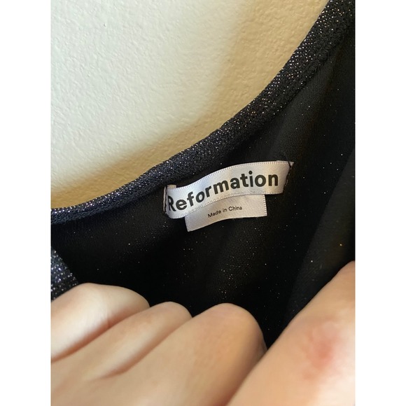 Reformation Santos Dress Black Shimmer One Shoulder Midi Size Small NWT - Picture 4 of 8